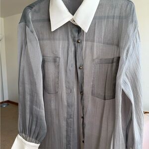 Commense Sheer Gray and White Blouse